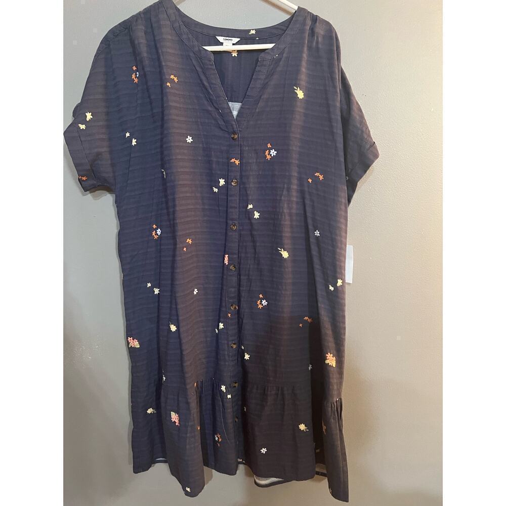 Sanoma‎ blue dress floral embroidered NWT XL